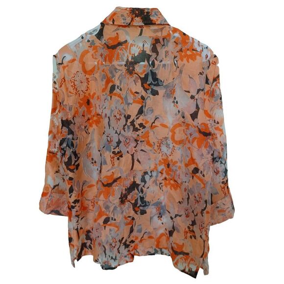 Choices Button Down Sheer Top Pink/Black Large - Picture 2 of 3